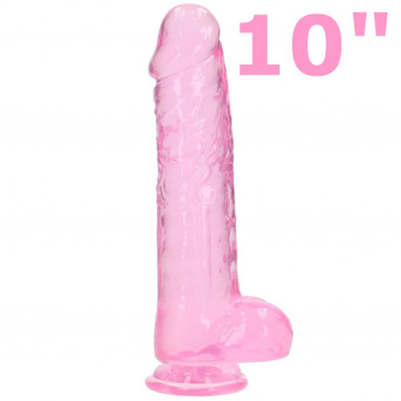 REALROCK FALLO REALISTICO NON VIBRANTE ROSA TRASPARENTE CON TESTICOLI E VENTOSA 10”