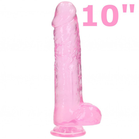 REALROCK FALLO REALISTICO NON VIBRANTE ROSA TRASPARENTE CON TESTICOLI E VENTOSA 10”