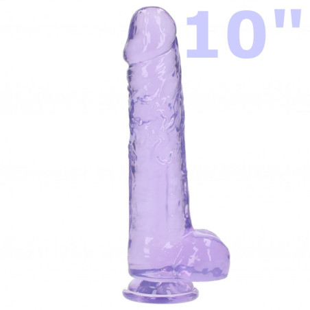 REALROCK FALLO REALISTICO NON VIBRANTE VIOLA TRASPARENTE CON TESTICOLI E VENTOSA 10”