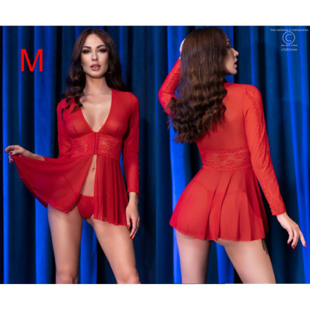 CHILIROSE BABYDOLL ROSSO IN TULLE TRASLUCIDO E PIZZO CON MUTANDINA TAGLIA M