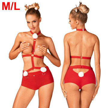 OBSESSIVE MR RENDY SET DI NATALE DA DONNA CON SLIP ELASTICI IMBRACATURA REGOLABILE E CERCHIETTO RENNA TAGLIA M-L