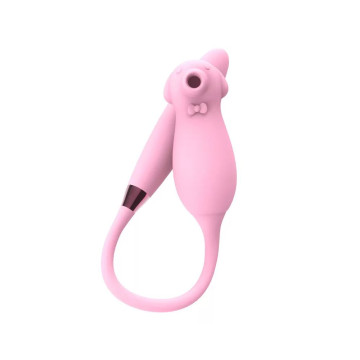 VIBRATORE FEMMINILE IN SILICONE ROSA CON ASPIRAZIONE SUCCHIA CLITORIDE E STELO AUTO-RISCALDANTE