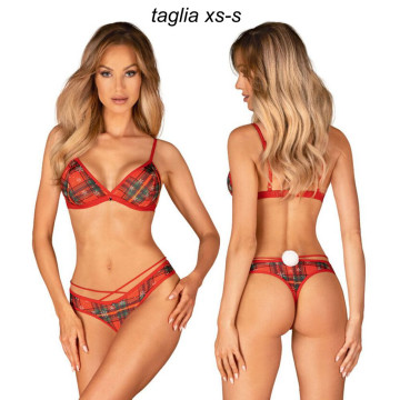 Obsessive Ms Merrilo set intimo due pezzi rosso per Natale con motivo natalizio Capodanno lingerie taglia XS-S