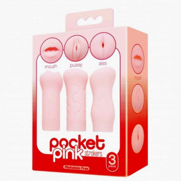 55002623 ICON MALE POCKET STROKER 3 PACK PINK MASTURBATORI BOCCA, ANO, VAGINA COLORE ROSA