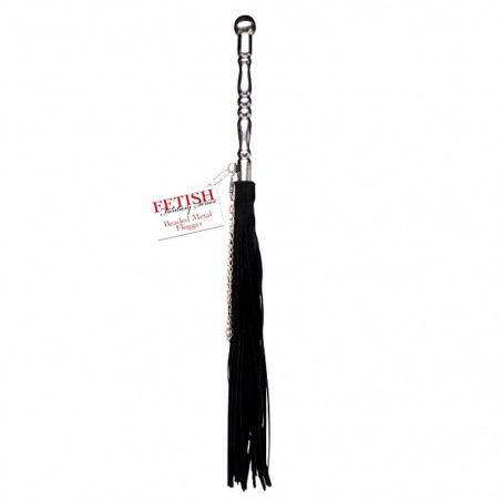 PD389400 BEADED METAL FLOGGER FRUSTA CON MANICO METALLICO E FRANGE IN PELLE