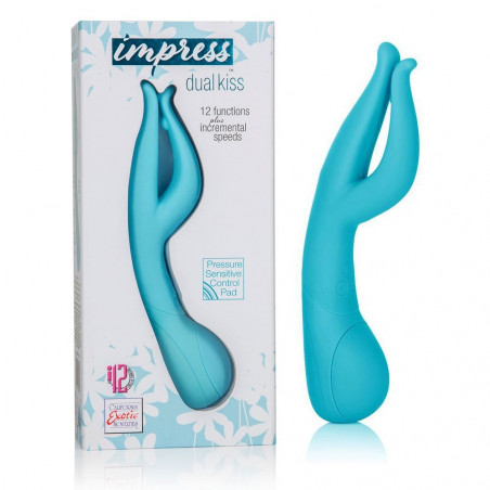 3002444012 IMPRESS DUAL KISS BLUE STIMOLATORE DOPPIO IN SILICONE CELESTE