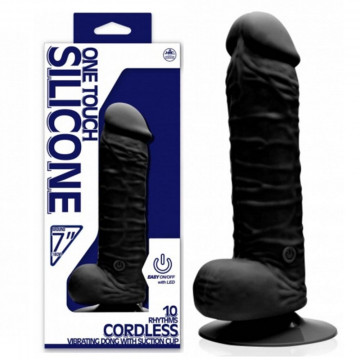 55078717 ONE TOUCH SILICONE CORDLESS VIBRATING DONG CA. 18 CM BLACK FALLO REALISTICO VIBRANTE NERO