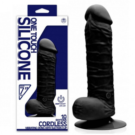 55078717 ONE TOUCH SILICONE CORDLESS VIBRATING DONG CA. 18 CM BLACK FALLO REALISTICO VIBRANTE NERO