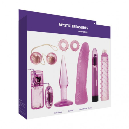 55006101 KINX MYSTIC TREASURE COUPLES KIT PINK  KIT CON OVETTO, DILDO, PALLINE, ANELLI, PLUG ANALE, E VIBRATORE GUAINA ROSA