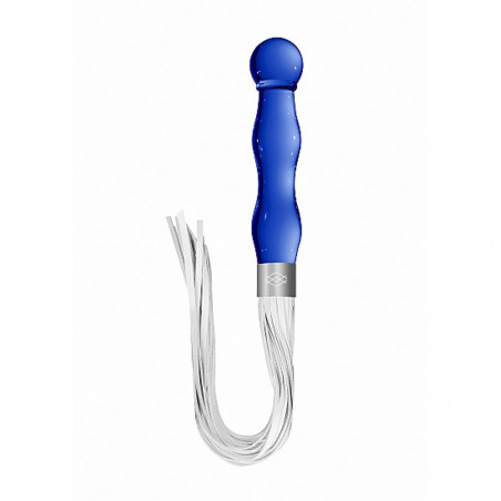 CHR019BLU WHIPSTER – BLUE  PLUG ANALE IN VETRO BOROSILICATO BLU CON FRUSTA IN FINTA PELLE BIANCA