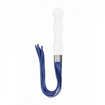 CHR019WHT WHIPSTER – WHITE  PLUG ANALE IN VETRO BOROSILICATO BIANCO CON FRUSTA IN FINTA PELLE BLU