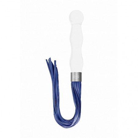 CHR019WHT WHIPSTER – WHITE  PLUG ANALE IN VETRO BOROSILICATO BIANCO CON FRUSTA IN FINTA PELLE BLU