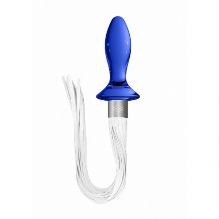 CHR020BLU TAIL – BLUE  PLUG ANALE IN VETRO BOROSILICATO BLU CON FRUSTA IN FINTA PELLE BIANCA