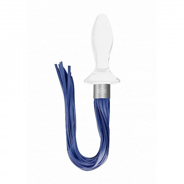 CHR020WHT TAIL – WHITE  PLUG ANALE IN VETRO BOROSILICATO BIANCO CON FRUSTA IN FINTA PELLE BLU