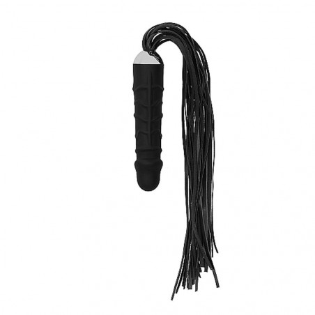 OU260BLK BLACK WHIP WITH REALISTIC SILICONE DILDO BLACK  FRUSTA NERA CON MANICO A FORMA DI FALLO