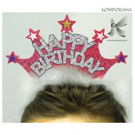 2738-01 CERCHIETTO GLITTER CON CORONA DI STELLE E SCRITTA “HAPPY BIRTHDAY” COMPLEANNO GENERICO