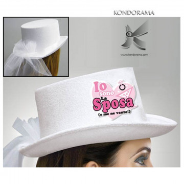 2918-1 CAPPELLO SPOSA CON VELO E APPLICAZIONE RESINATA “IO SONO LA SPOSA (E ME NE VANTO)”