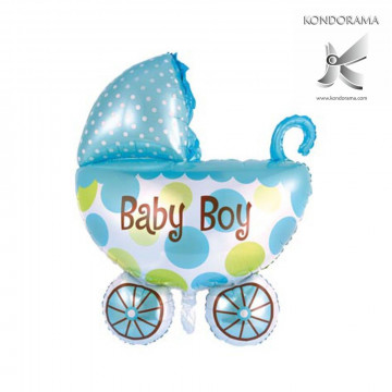 2271-A GONFIABILE CARROZZINA CELESTE BABY BOY  MISURA CM 82 X 108  GONFIABILI AD ELIO O ARIA IN FOIL