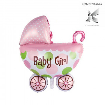 2271-R GONFIABILE CARROZZINA ROSA BABY GIRL  MISURA CM 82 X 108  GONFIABILI AD ELIO O ARIA IN FOIL