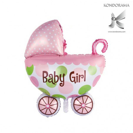 2271-R GONFIABILE CARROZZINA ROSA BABY GIRL  MISURA CM 82 X 108  GONFIABILI AD ELIO O ARIA IN FOIL