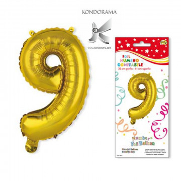 3419-9G NUMERI GONFIABILI IN FOIL NUMERO NOVE ORO