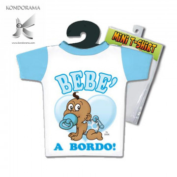 4885-32 MINI T-SHIRT AZZURRA BIMBO  BEBÈ A BORDO