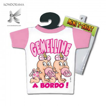 4885-33 MINI T-SHIRT ROSA BIMBE GEMELLE  GEMELLINE A BORDO