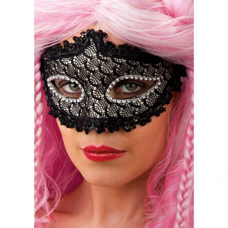 00810-1 MASCHERA BIANCA PIZZO NERO STRASS