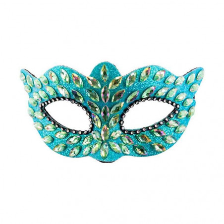 01264-4 MASCHERA AZZURRA IN PLASTICA C/GEMME E STRASS