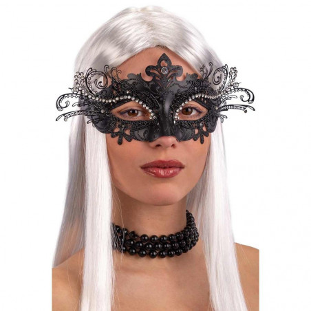 01295-1 MASCHERA NERA IN METALLO CON STRASS