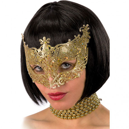 01632-1 MASCHERA IN PLASTICA C/GLITTER ORO