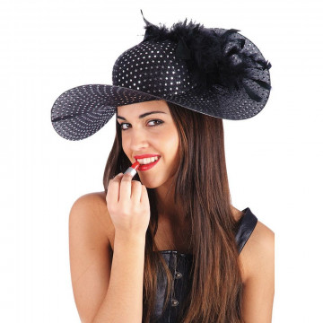 05657-1 CAPPELLO DAMA NERO PAILLETTES PIUME