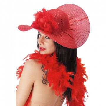 05696-1 CAPPELLO DAMA ROSSO PAILLETTES PIUME