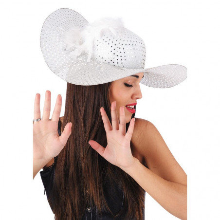 05697-1 CAPPELLO DAMA BIANCO PAILLETTES PIUME