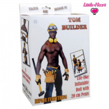 BUILDER LOVE DOLL BAMBOLO GONFIABILE UOMO MASCHIO NERO DI COLORE MURATORE SUPERDOTATO 20 CM