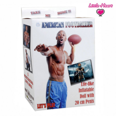 AMERICAN FOOTBALLER LOVE DOLL BAMBOLO GONFIABILE MASCHIO UOMO NERO ATLETA SUPERDOTATO 20 CM