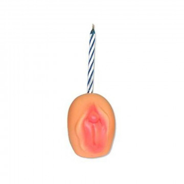 PORTACANDELA PUSSY VAGINA CON CANDELINA AUGURI DI BUON COMPLEANNO HAPPY BIRTHDAY