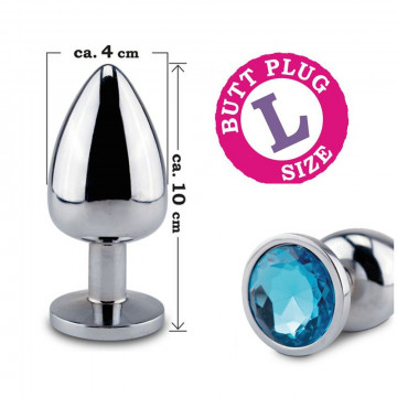 RELAXXXX SILVER STARTER PLUG ANALE ANALPLUG STIMOLATORE IN METALLO CON GIOIELLO AZZURRO TG L