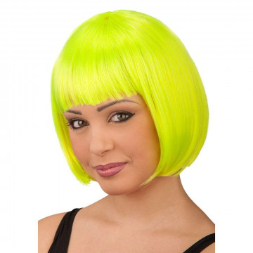 Parrucca con caschetto corto giallo fluo da travestimento cosplay Halloween Carnevale