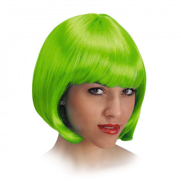 Parrucca con caschetto corto verde fluo da travestimento cosplay Halloween Carnevale