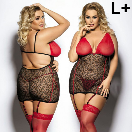 51-00079 ANAIS APPAREL YAMMY BLACK-RED CHEMISE TAGLIA L-XL-2XL LINGERIE DRESS ABITO SEXY ROSSO NERO PER TAGLIE FORTI CURVY