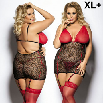 51-00080 ANAIS APPAREL YAMMY BLACK-RED CHEMISE TAGLIA XL-3XL-4XL LINGERIE DRESS ABITO SEXY ROSSO NERO PER TAGLIE FORTI CURVY