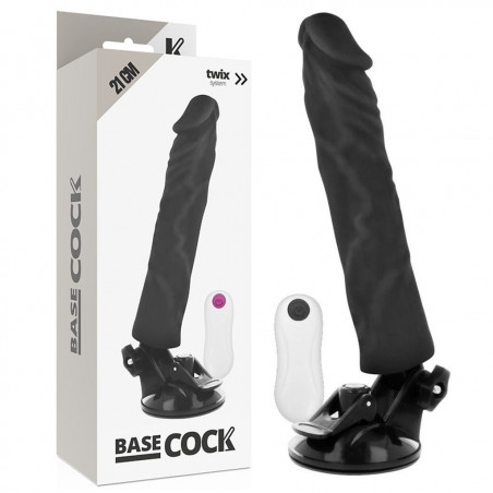 BASECOCK VIBRATORE REALISTICO TELECOMANDO NERO 21 CM BASE REGOLABILE E GUAINA ESTRAIBILE