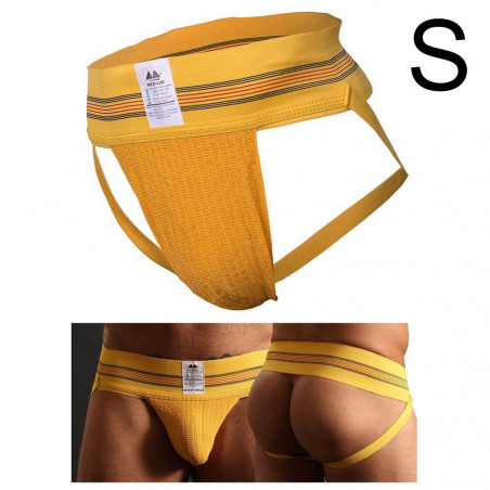 138354 ORIGINAL JOCK COLLECTION - 3" YELLOW MUTANDINE UOMO GAY APERTE DIETRO IN MISTO COTONE NYLON ELASTANE TAGLIA S