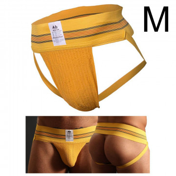 138355 ORIGINAL JOCK COLLECTION - 3" YELLOW MUTANDINE UOMO GAY APERTE DIETRO IN MISTO COTONE NYLON ELASTANE TAGLIA M