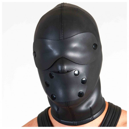 137384 NEOPRENE ULTIMATE LOCK OUT HOOD MASCHERA INTEGRALE FETISH CON PARTI RIMOVIBILI OCCHI BOCCA E CHIUSURA POSTERIORE