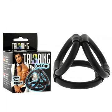 TRI RING COCK CAGE ANELLO FALLICO TRIPLO IN TPR NERO GABBIA