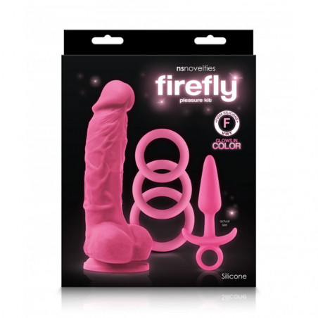 KIT DEL PIACERE FIREFLY DILDO PLUG ANALE E ANELLI FALLICI IN SILICONE ROSA