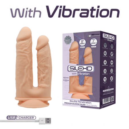 226972 SILEXD MODEL 1 DOPPIA PENETRAZIONE 7'' + 8'' DILDO VIBRANTE VIBRATORE CON MOTORE SILICONE MEMORY 19 + 20 CM