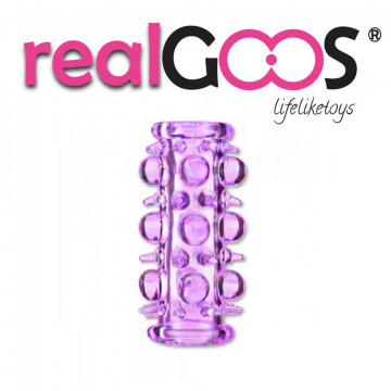 RealGOOS® GUAINA FALLICA ELASTICA SUPER STRETCH PENIS SLEEVE IN TPE VIOLA APERTA IN PUNTA CON STIMOLATORI